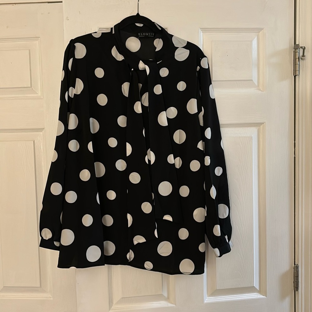 Eloquii Polka Dot Tie Neck Blouse